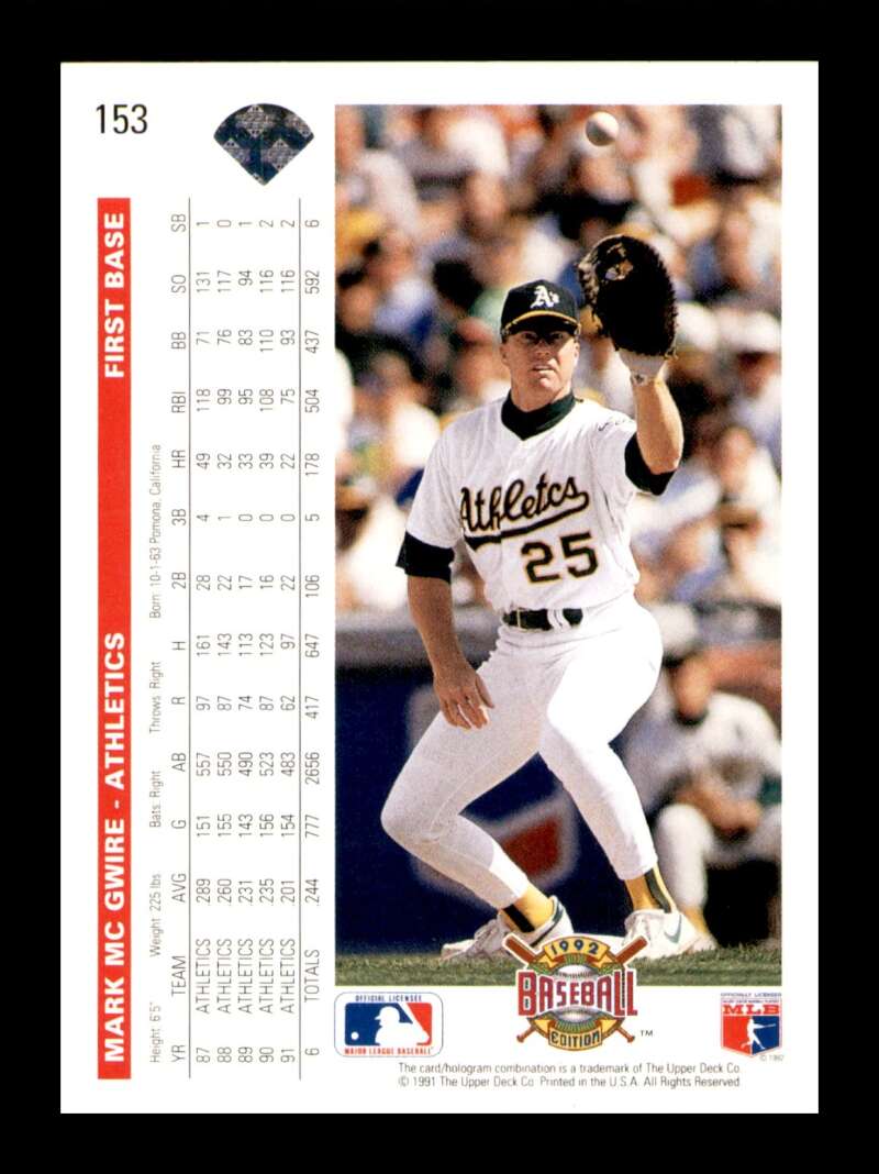 Load image into Gallery viewer, 1992 Upper Deck Mark McGwire #153 Image 2
