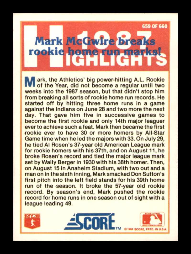 Load image into Gallery viewer, 1988 Score Mark McGwire #659 Image 2
