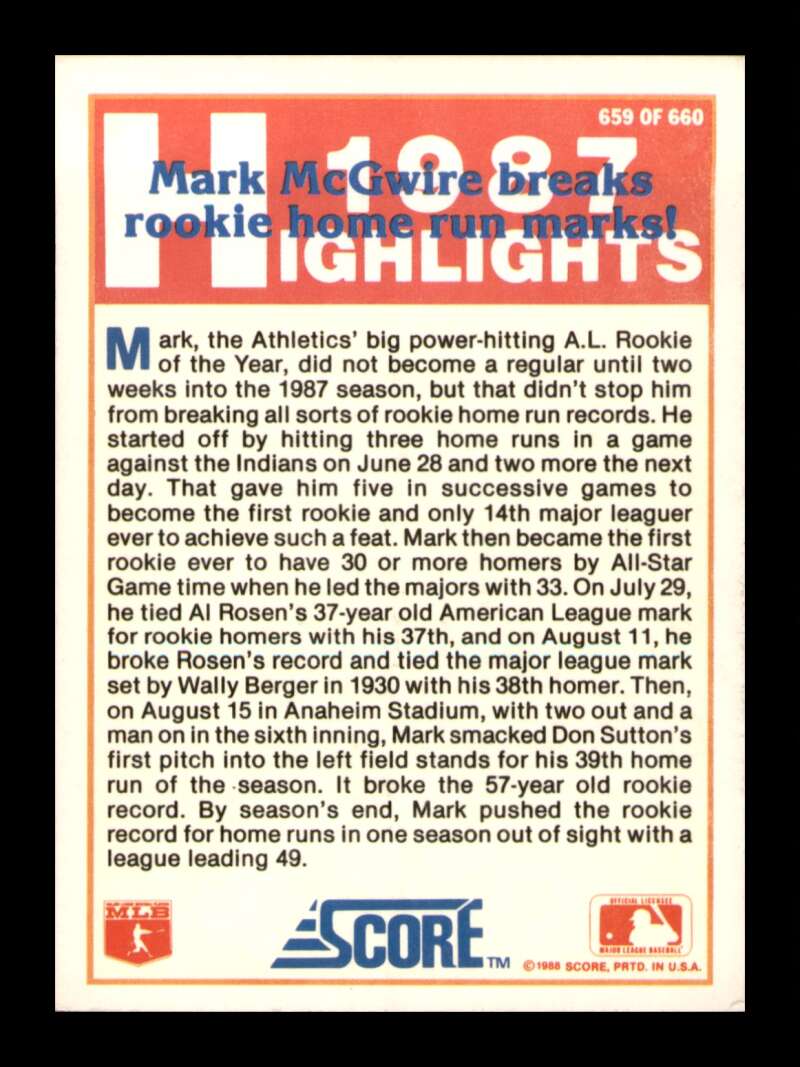 Load image into Gallery viewer, 1988 Score Mark McGwire #659 Image 2
