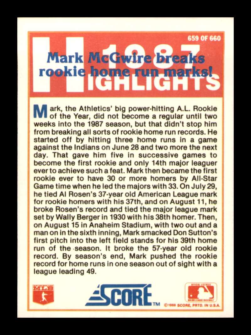 Load image into Gallery viewer, 1988 Score Mark McGwire #659 Image 2
