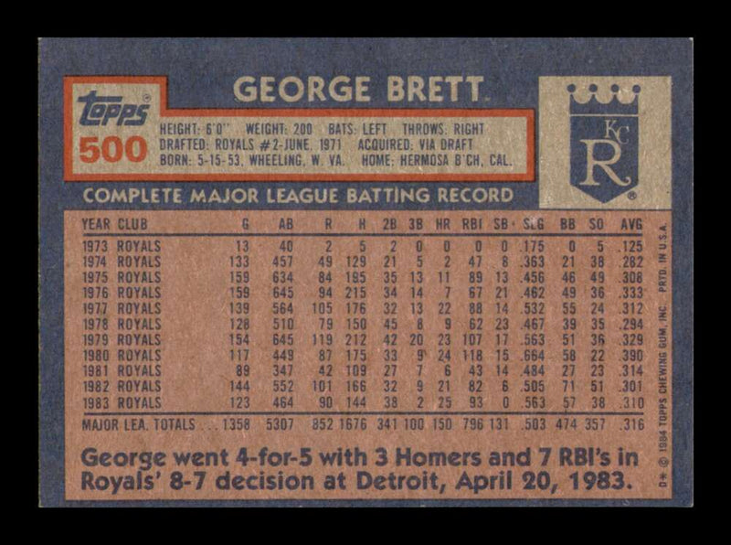 Load image into Gallery viewer, 1984 Topps George Brett #500 Image 2
