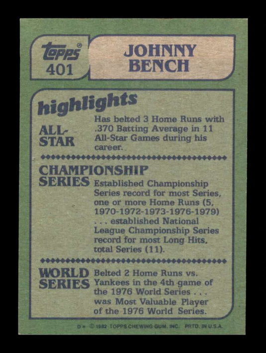 1982 Topps Johnny Bench