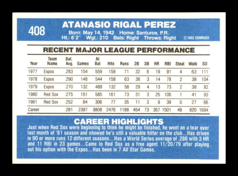 Load image into Gallery viewer, 1982 Donruss Tony Perez #408 Image 2
