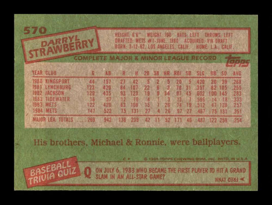 1985 Topps Darryl Strawberry