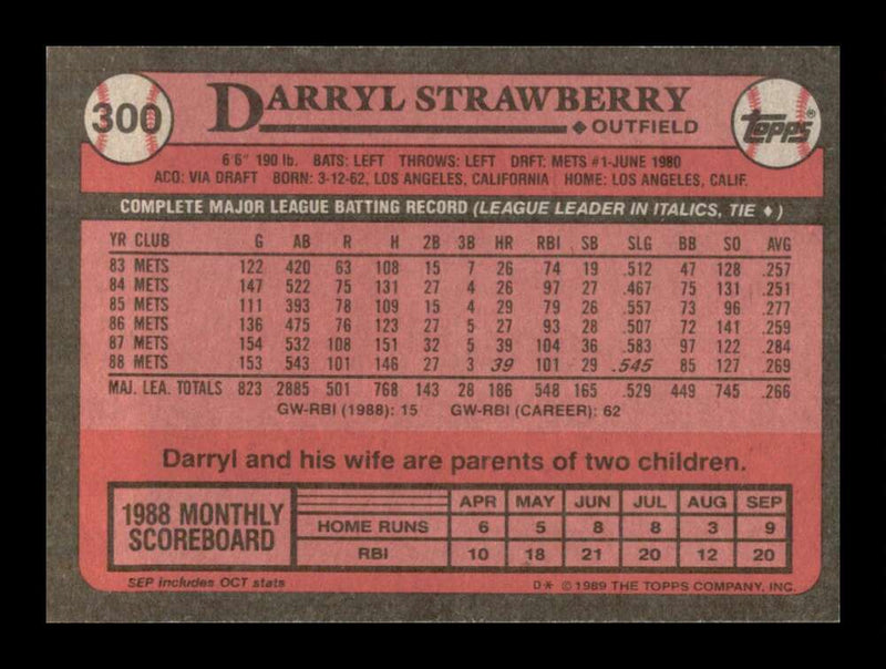 Load image into Gallery viewer, 1989 Topps Darryl Strawberry #300 Image 2
