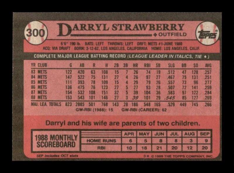 Load image into Gallery viewer, 1989 Topps Darryl Strawberry #300 Image 2
