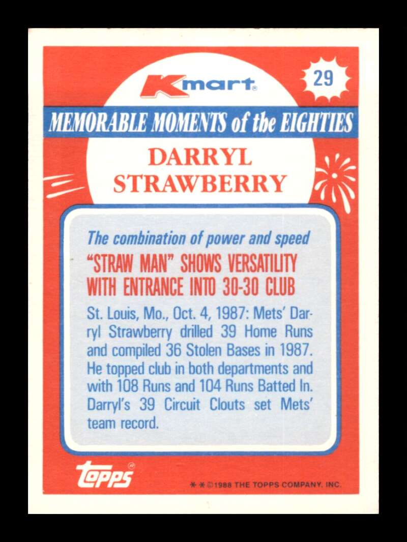 Load image into Gallery viewer, 1988 Topps Kmart Memorable Moments Darryl Strawberry #29 Image 2
