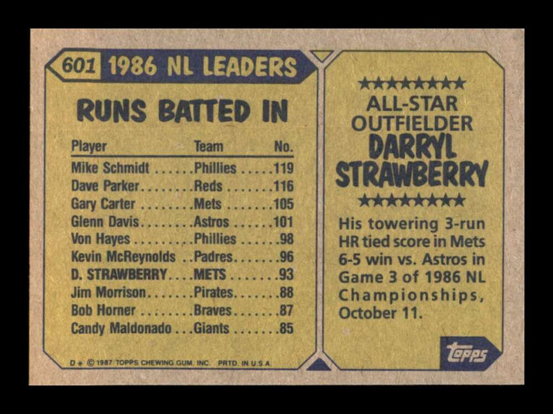 Load image into Gallery viewer, 1987 Topps Darryl Strawberry #601 Image 2
