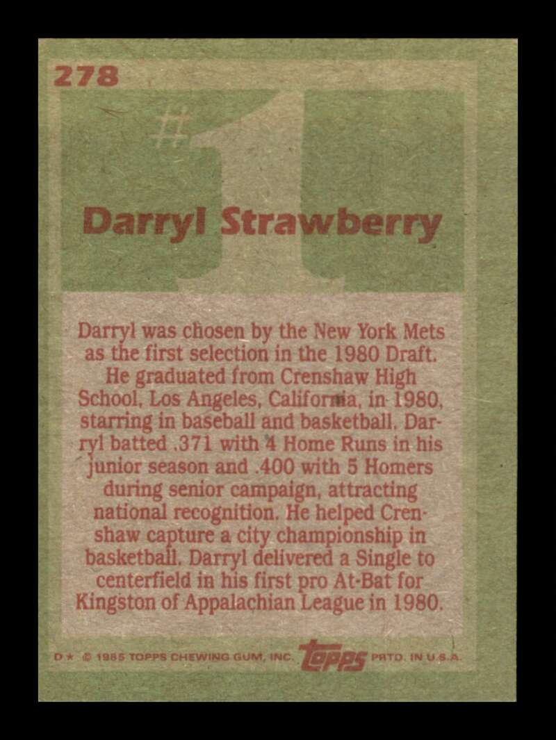 Load image into Gallery viewer, 1985 Topps Darryl Strawberry #278 Image 2
