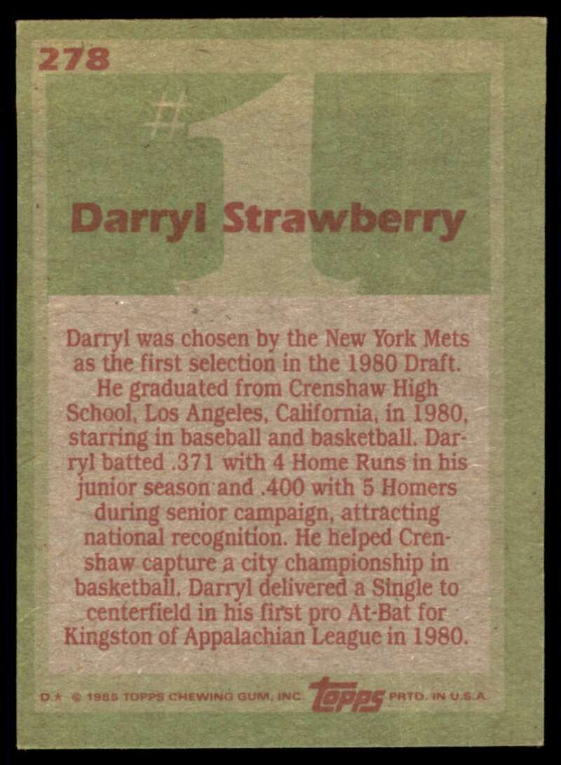 Load image into Gallery viewer, 1985 Topps Darryl Strawberry #278 Image 2
