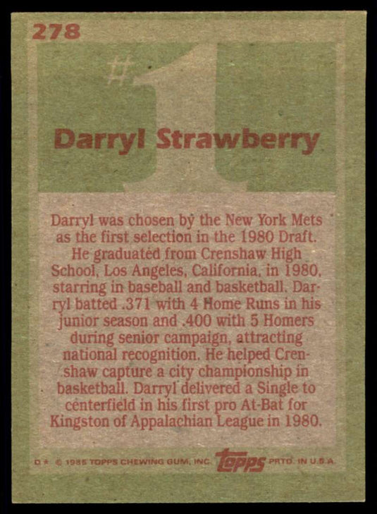 1985 Topps Darryl Strawberry 