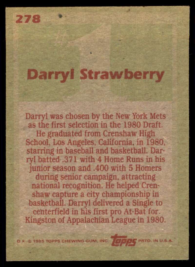 Load image into Gallery viewer, 1985 Topps Darryl Strawberry #278 Image 2
