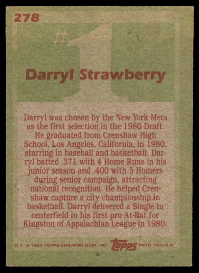 Load image into Gallery viewer, 1985 Topps Darryl Strawberry #278 Image 2
