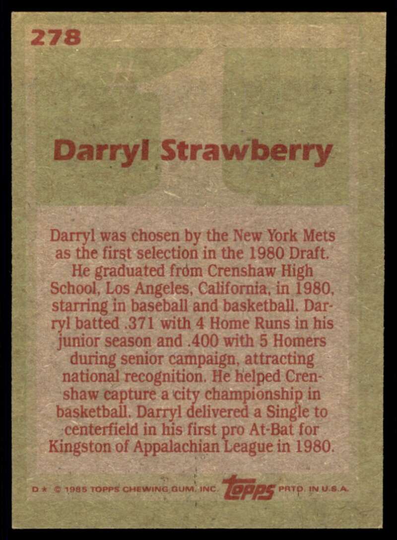 Load image into Gallery viewer, 1985 Topps Darryl Strawberry #278 Image 2
