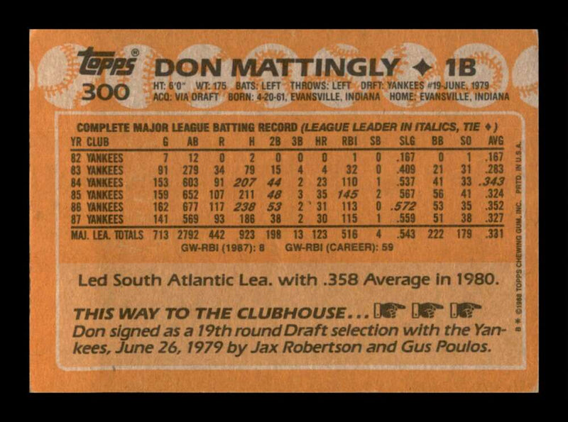 Load image into Gallery viewer, 1988 Topps Don Mattingly #300 Image 2
