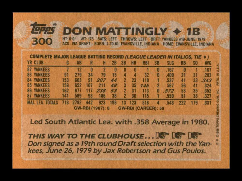 Load image into Gallery viewer, 1988 Topps Don Mattingly #300 Image 2
