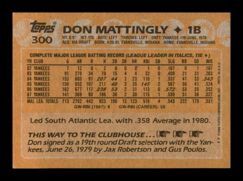 Load image into Gallery viewer, 1988 Topps Don Mattingly #300 Image 2
