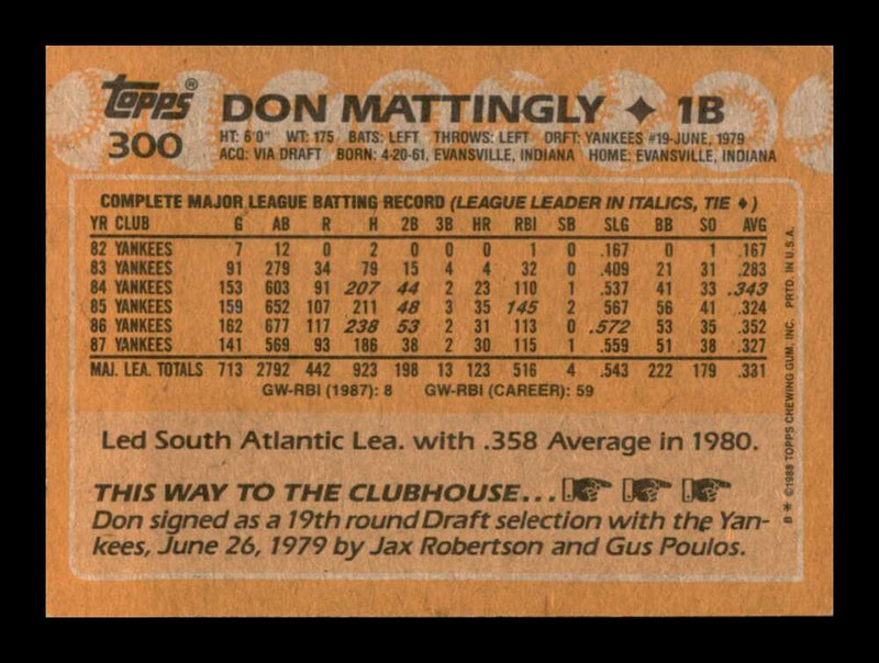 Load image into Gallery viewer, 1988 Topps Don Mattingly #300 Image 2
