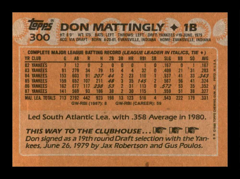 Load image into Gallery viewer, 1988 Topps Don Mattingly #300 Image 2
