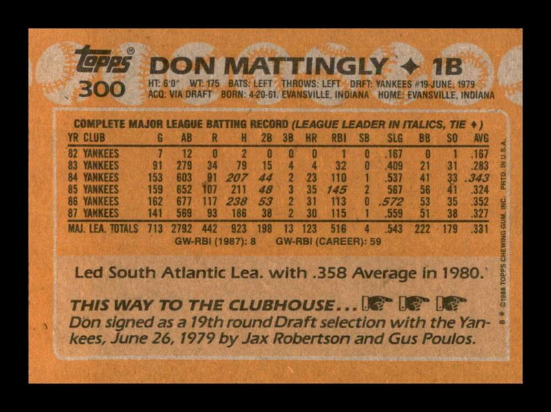 Load image into Gallery viewer, 1988 Topps Don Mattingly #300 Image 2
