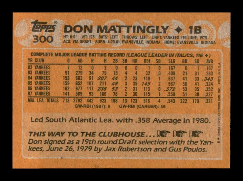 Load image into Gallery viewer, 1988 Topps Don Mattingly #300 Image 2
