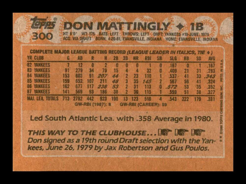 Load image into Gallery viewer, 1988 Topps Don Mattingly #300 Image 2
