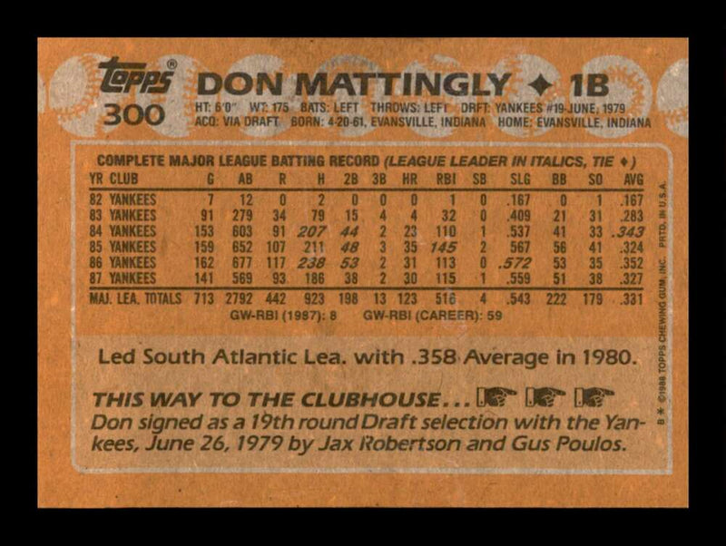 Load image into Gallery viewer, 1988 Topps Don Mattingly #300 Image 2
