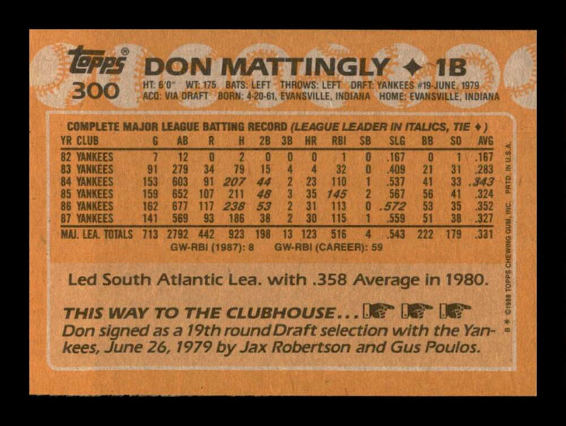 Load image into Gallery viewer, 1988 Topps Don Mattingly #300 Image 2
