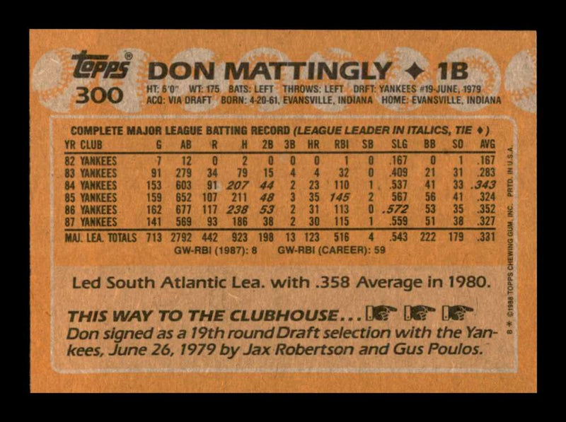 Load image into Gallery viewer, 1988 Topps Don Mattingly #300 Image 2
