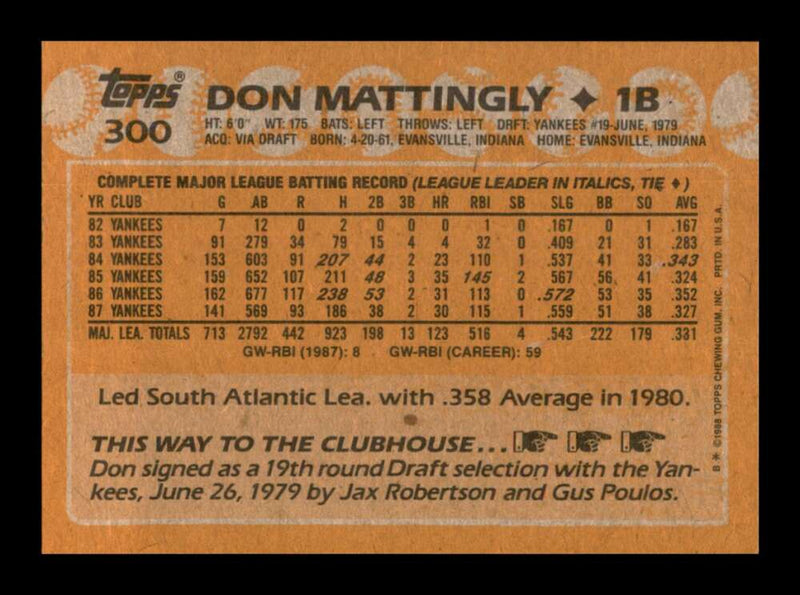 Load image into Gallery viewer, 1988 Topps Don Mattingly #300 Image 2
