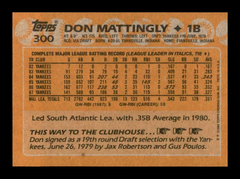 Load image into Gallery viewer, 1988 Topps Don Mattingly #300 Image 2
