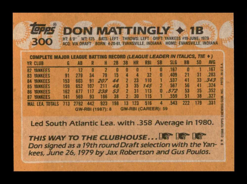 Load image into Gallery viewer, 1988 Topps Don Mattingly #300 Image 2
