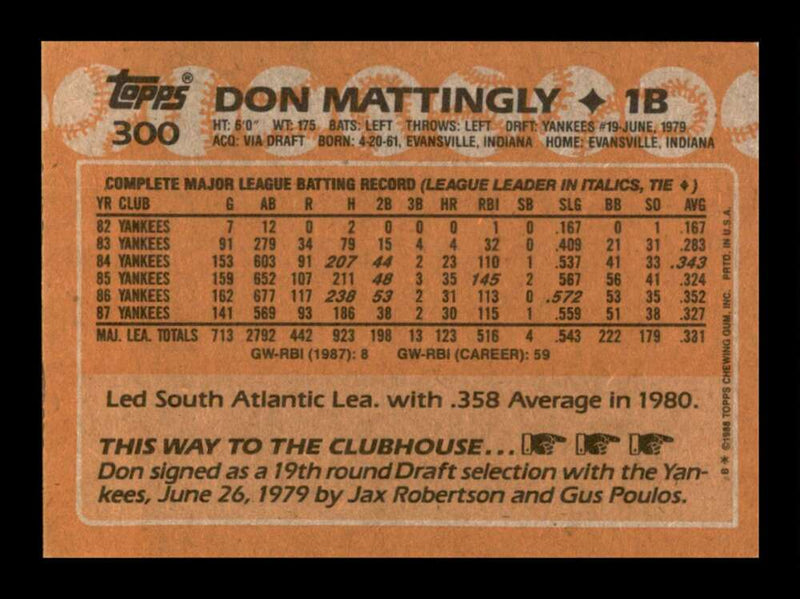 Load image into Gallery viewer, 1988 Topps Don Mattingly #300 Image 2
