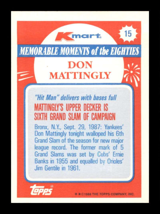 1988 Topps Kmart Memorable Moments Don Mattingly 