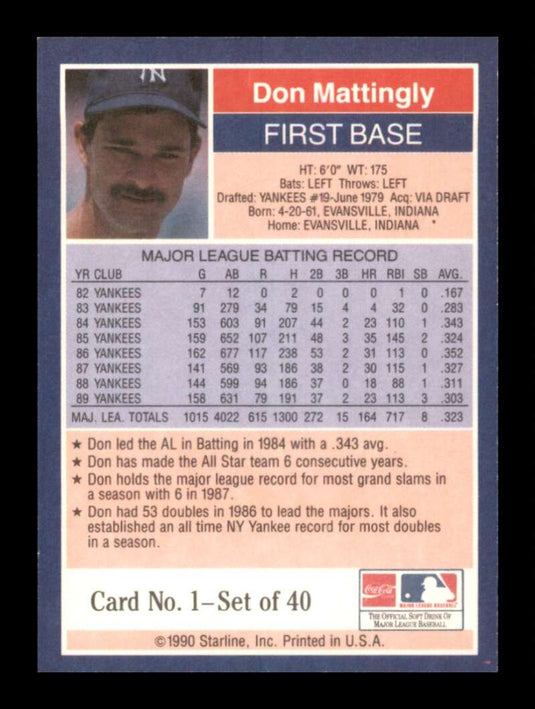 1990 Starline Long John Silver Don Mattingly 