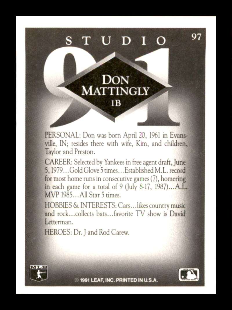 Load image into Gallery viewer, 1991 Studio Don Mattingly #97 Image 2
