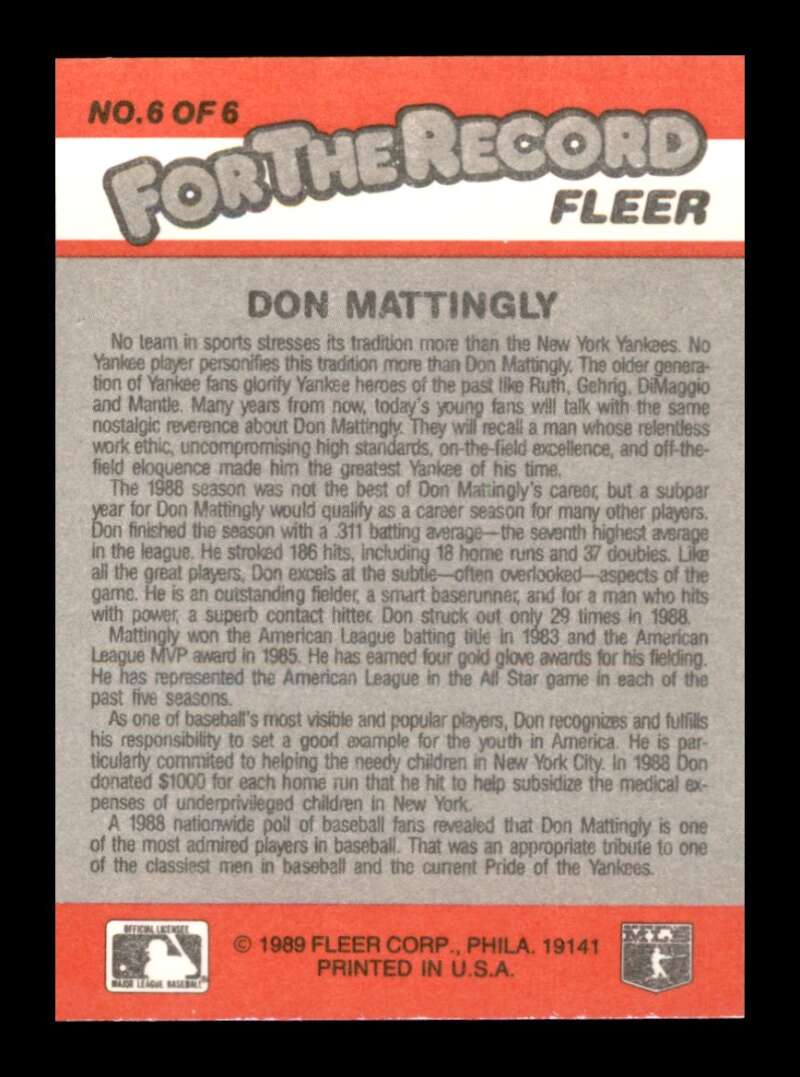 Load image into Gallery viewer, 1989 Fleer For The Record Don Mattingly #6 Image 2
