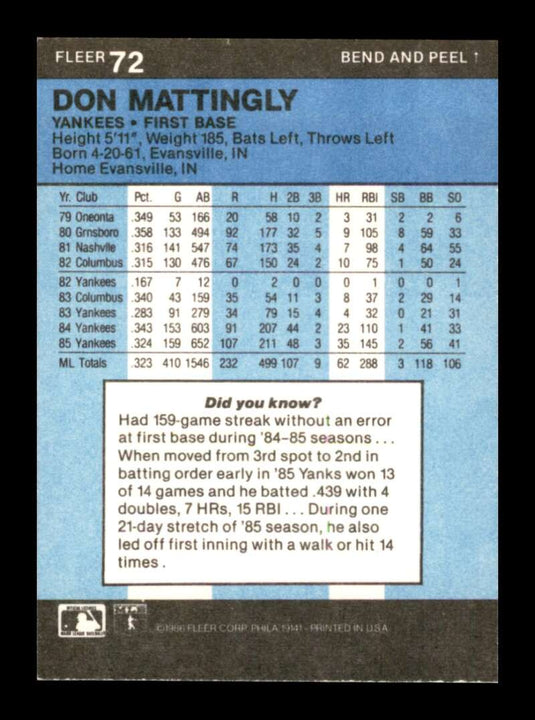 1986 Fleer Star Stickers Don Mattingly 