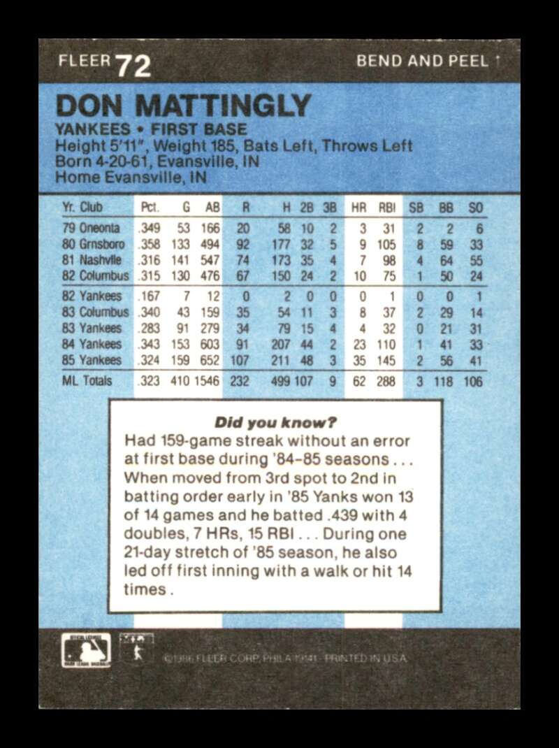 Load image into Gallery viewer, 1986 Fleer Star Stickers Don Mattingly #72 Image 2
