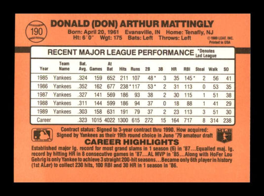 1990 Donruss Don Mattingly