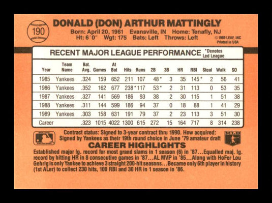 1990 Donruss Don Mattingly