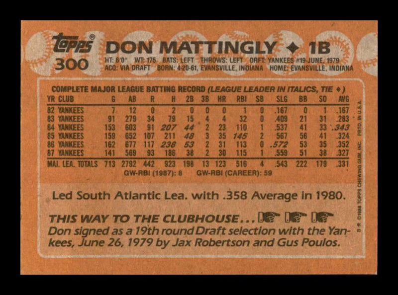 Load image into Gallery viewer, 1988 Topps Don Mattingly #300 Image 2
