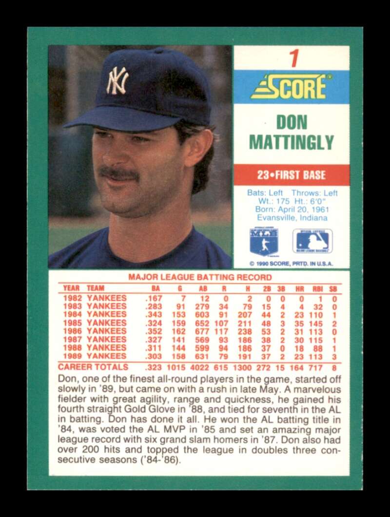 Load image into Gallery viewer, 1990 Score Don Mattingly #1 Image 2
