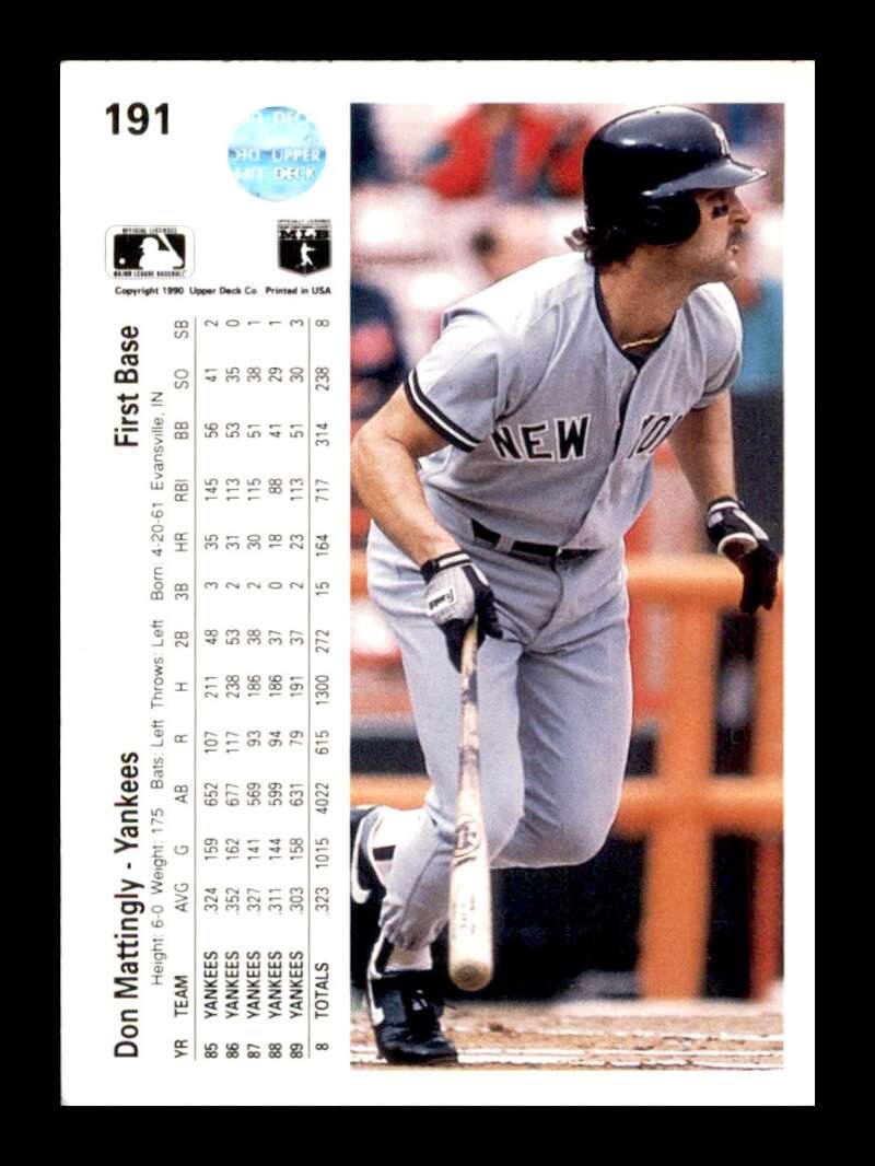 Load image into Gallery viewer, 1990 Upper Deck Don Mattingly #191 New York Yankees Image 2
