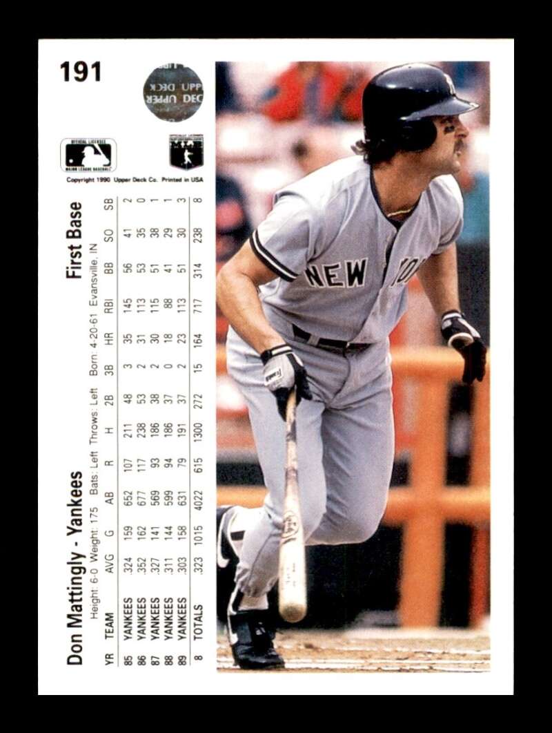 Load image into Gallery viewer, 1990 Upper Deck Don Mattingly #191B New York Yankees Image 2
