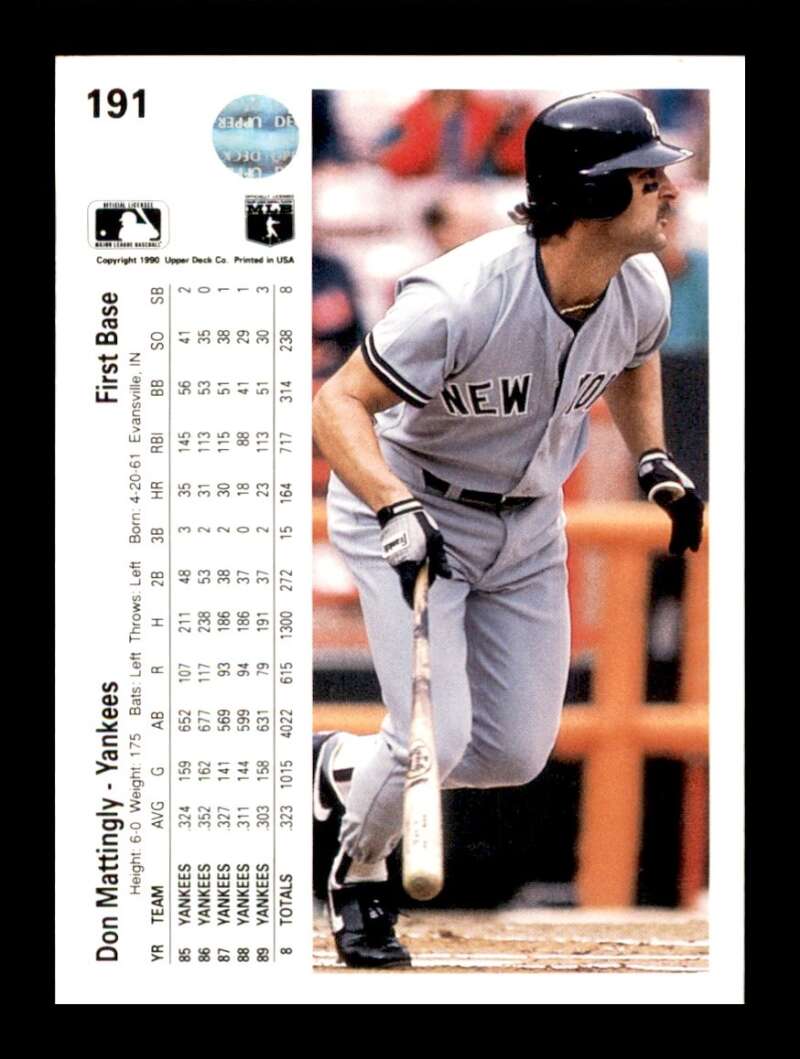 Load image into Gallery viewer, 1990 Upper Deck Don Mattingly #191 New York Yankees Image 2
