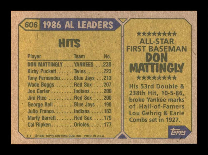 Load image into Gallery viewer, 1987 Topps Don Mattingly #606 New York Yankees Image 2
