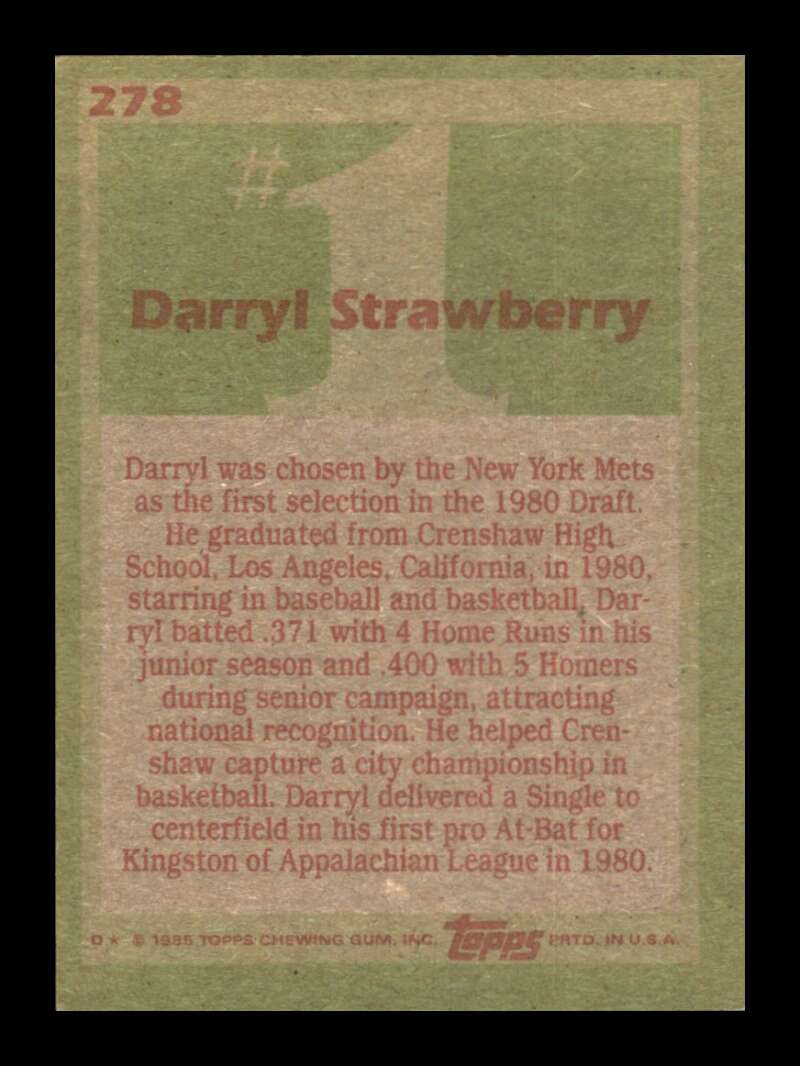 Load image into Gallery viewer, 1985 Topps Darryl Strawberry #278 New York Mets Image 2
