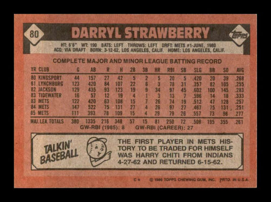 1986 Topps Darryl Strawberry