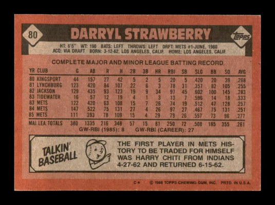 1986 Topps Darryl Strawberry